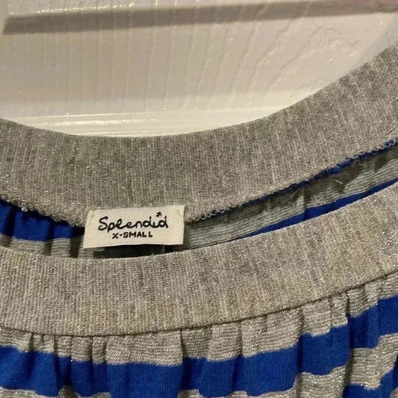 Splendid Glitter Silver Royal Blue Striped Scoop Neck Tee Shirt Dress Size XS - Picture 6 of 10